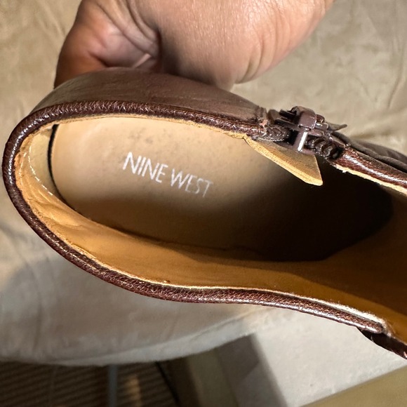 Nine West Leather Ankle Boots Brown High Heel Booties Classic Women's Shoes - Picture 6 of 7